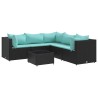 Salon de jardin 6 pcs avec coussins Noir Résine tressée 642439642439