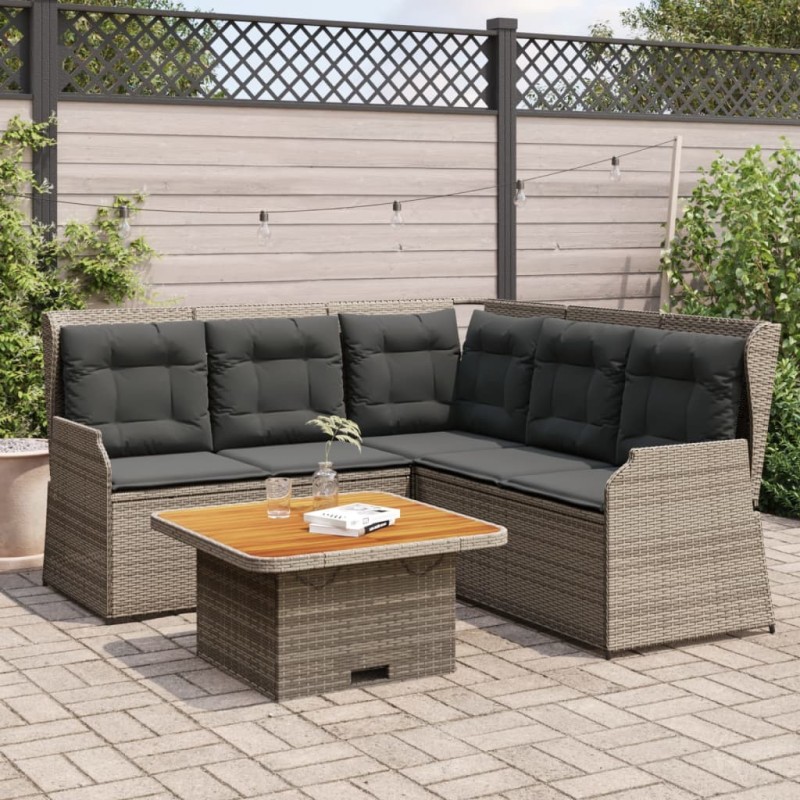 Salon de jardin 4 pcs avec coussins Gris Résine tressée 642444642444