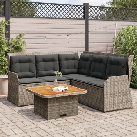 Salon de jardin 4 pcs avec coussins Gris Résine tressée 642444642444