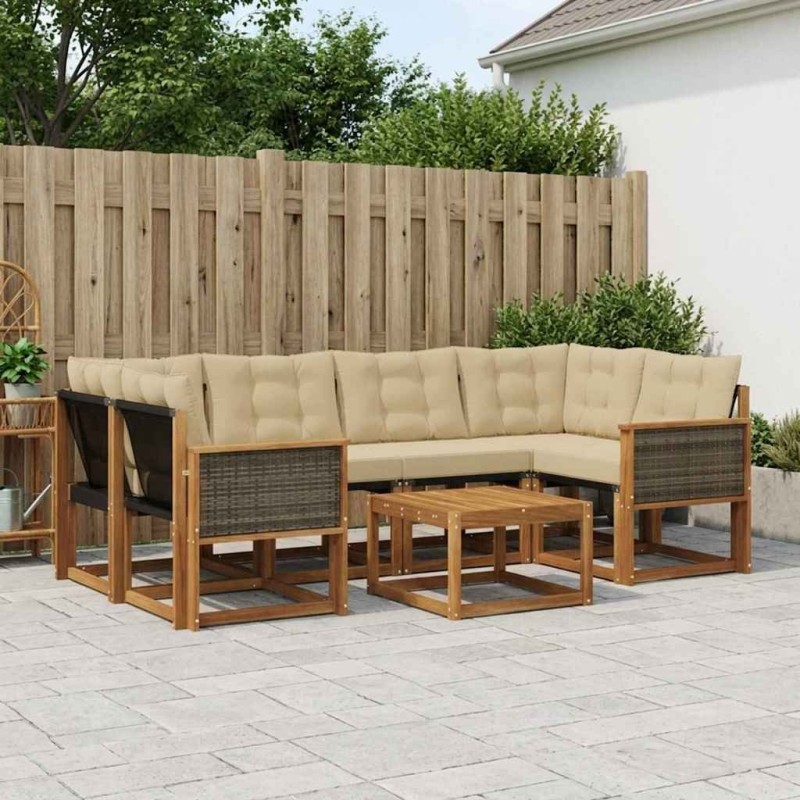 Ensemble de canapés d'extérieur 7 pcs Naturel et Beige 642446642446