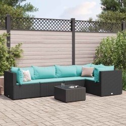 Salon de jardin 6 pcs avec coussins Noir Résine tressée 642448642448