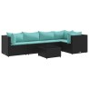Salon de jardin 6 pcs avec coussins Noir Résine tressée 642448642448