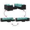 Salon de jardin 6 pcs avec coussins Noir Résine tressée 642448642448