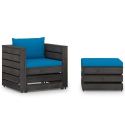 Salon de jardin 2 pcs avec coussins Bois imprégné de gris 642458642458