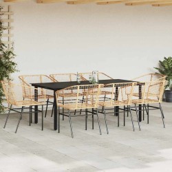 Ensemble à manger de jardin 9 pcs marron résine tressée verre 642494642494