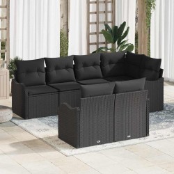 Ensemble de canapé de jardin 7 pcs Noir Poly rotin 642504642504