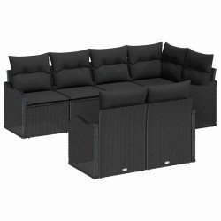 Ensemble de canapé de jardin 7 pcs Noir Poly rotin 642504642504