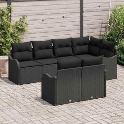 Ensemble de canapé de jardin 7 pcs Noir Poly rotin 642504642504