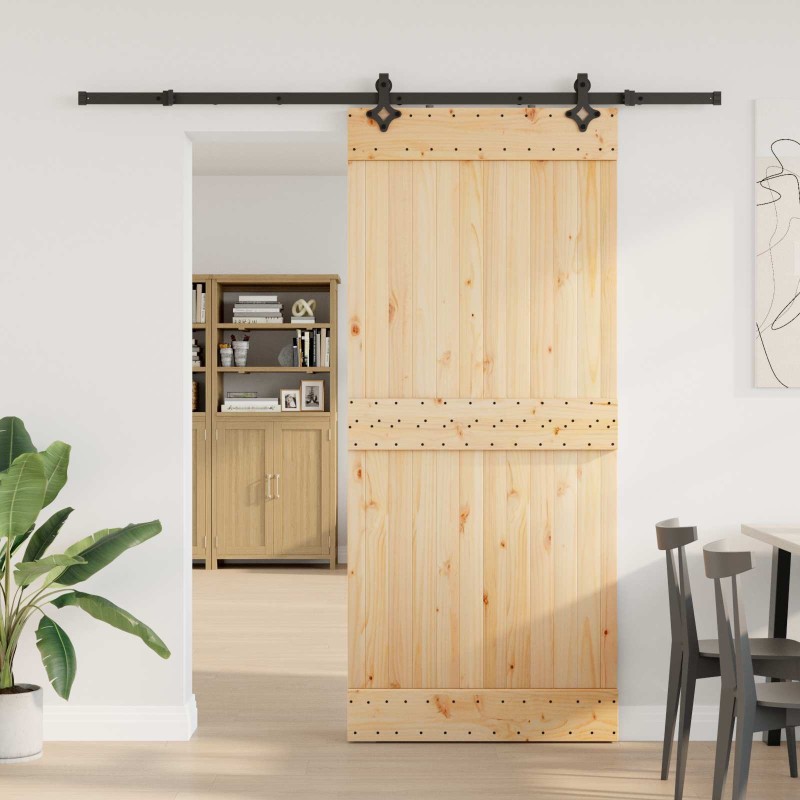 Porte coulissante NARVIK Naturel et noir 90 x 210 cm (213,5 cm) 642521642521