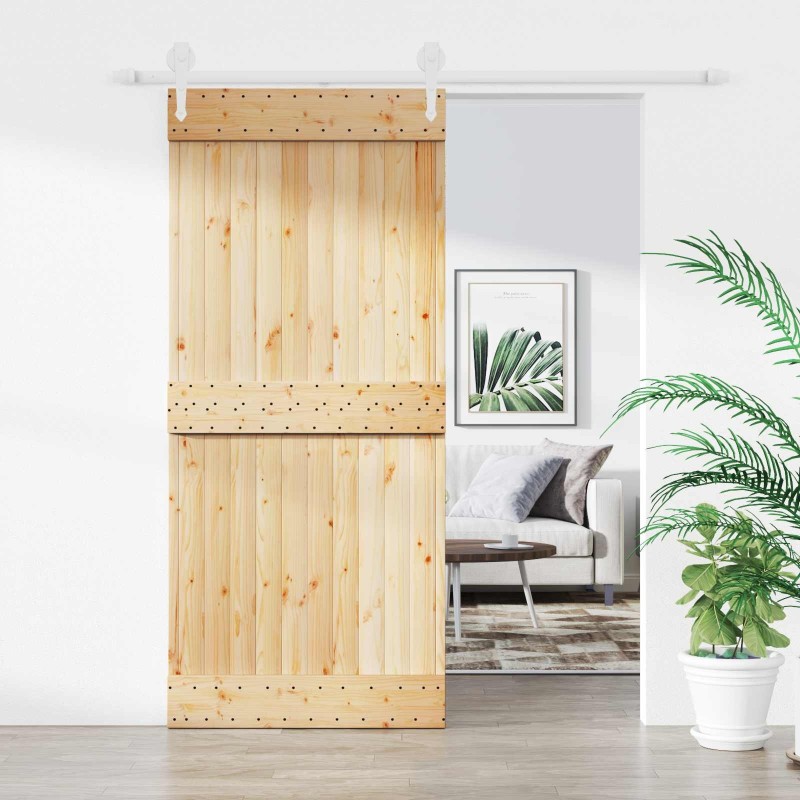 Porte coulissante Naturel et Blanc 90 x 210 cm 642537642537