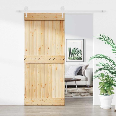 Porte coulissante Naturel et Blanc 90 x 210 cm 642537642537