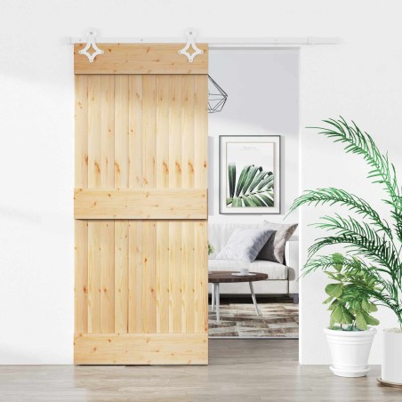 Porte coulissante Naturel et Blanc 90 x 210 cm 642538642538