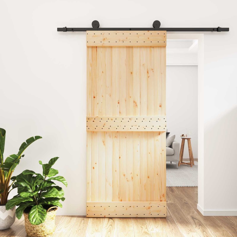 Porte coulissante Naturel et noir 90 x 210 cm 642542642542
