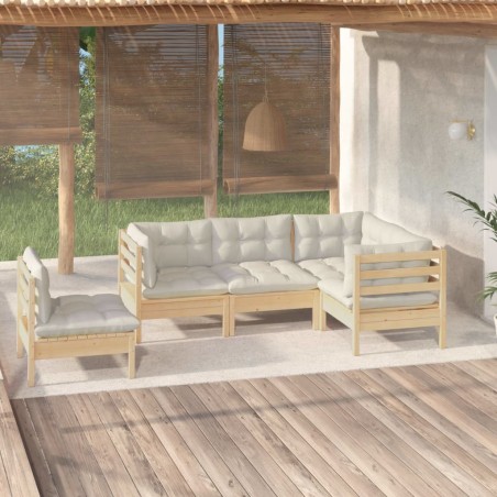 Salon de jardin 5 pcs avec coussins crème bois de pin 642545642545