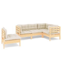 Salon de jardin 5 pcs avec coussins crème bois de pin 642545642545