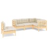 Salon de jardin 5 pcs avec coussins crème bois de pin 642545642545