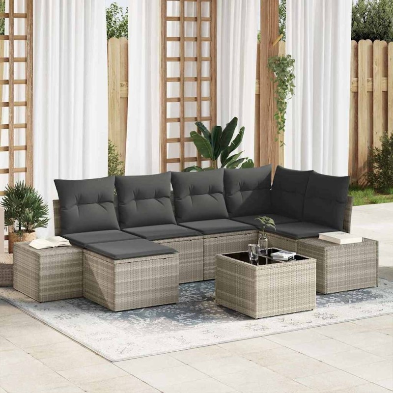 Ensemble de canapé de jardin 7 pcs Gris clair polyrotin 642547642547