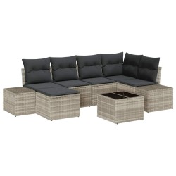 Ensemble de canapé de jardin 7 pcs Gris clair polyrotin 642547642547