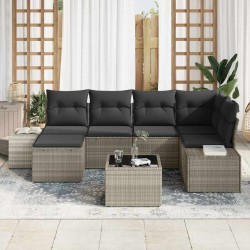 Ensemble de canapé de jardin 7 pcs Gris clair polyrotin 642547642547