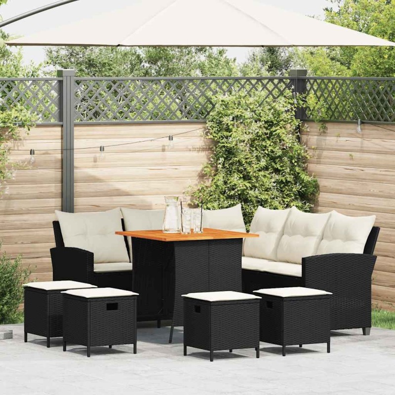 Ensemble de canapé de jardin 6 pcs avec coussins en forme de L noir résine tressée 642568642568