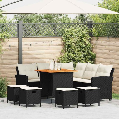 Ensemble de canapé de jardin 6 pcs avec coussins en forme de L noir résine tressée 642568642568
