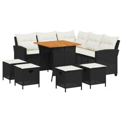 Ensemble de canapé de jardin 6 pcs avec coussins en forme de L noir résine tressée 642568642568