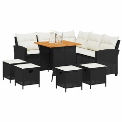 Ensemble de canapé de jardin 6 pcs avec coussins en forme de L noir résine tressée 642568642568