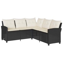 Ensemble de canapé de jardin 6 pcs avec coussins en forme de L noir résine tressée 642568642568