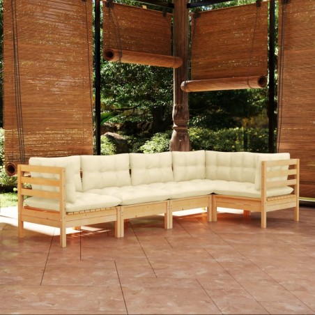 Salon de jardin 5 pcs avec coussins crème bois de pin 642577642577