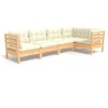 Salon de jardin 5 pcs avec coussins crème bois de pin 642577642577