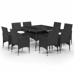 Ensemble à Manger de jardin 9 pcs Résine tressée et verre Noir 642580642580