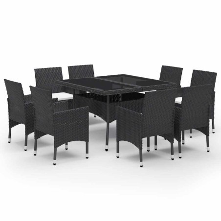 Ensemble à Manger de jardin 9 pcs Résine tressée et verre Noir 642580642580