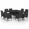 Ensemble à Manger de jardin 9 pcs Résine tressée et verre Noir 642580642580