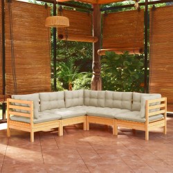 Salon de jardin 5 pcs avec coussins crème bois de pin massif 642600642600