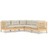 Salon de jardin 5 pcs avec coussins crème bois de pin massif 642600642600