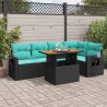 Salon de jardin 6 pcs avec coussins noir résine tressée 642603642603