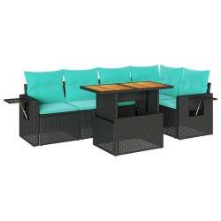 Salon de jardin 6 pcs avec coussins noir résine tressée 642603642603