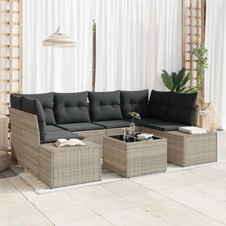 Ensemble de canapé de jardin 7 pcs Gris clair polyrotin 642628642628