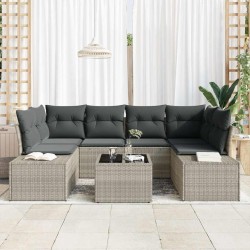 Ensemble de canapé de jardin 7 pcs Gris clair polyrotin 642628642628