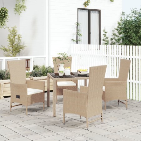 Ensemble à manger de jardin avec coussins 5pcs Beige poly rotin 642640642640