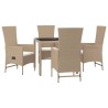 Ensemble à manger de jardin avec coussins 5pcs Beige poly rotin 642640642640