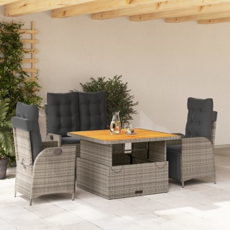 Ensemble à manger jardin 4pcs et coussins Gris Résine tressée 642651642651