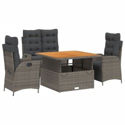 Ensemble à manger jardin 4pcs et coussins Gris Résine tressée 642651642651
