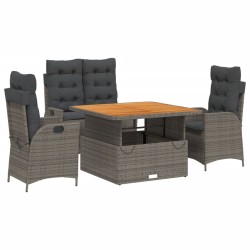 Ensemble à manger jardin 4pcs et coussins Gris Résine tressée 642652642652