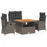 Ensemble à manger jardin 4pcs et coussins Gris Résine tressée 642652642652