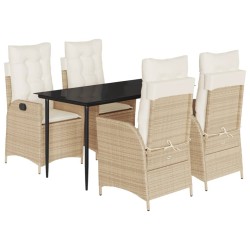 Ensemble à manger de jardin avec coussins 5pcs Beige poly rotin 642658642658