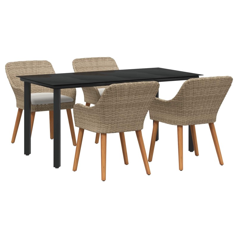 Ensemble de salle à manger pour jardin 5 pcs Beige polyrotin 642665642665