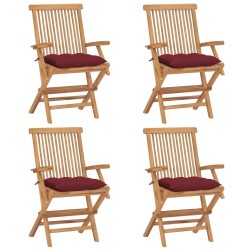 Chaises de jardin avec coussins rouge bordeaux lot de 4 Teck 642680642680