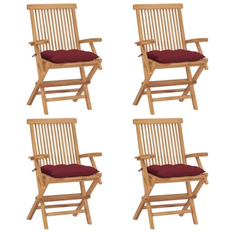 Chaises de jardin avec coussins rouge bordeaux lot de 4 Teck 642680642680