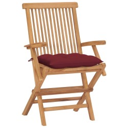Chaises de jardin avec coussins rouge bordeaux lot de 4 Teck 642680642680